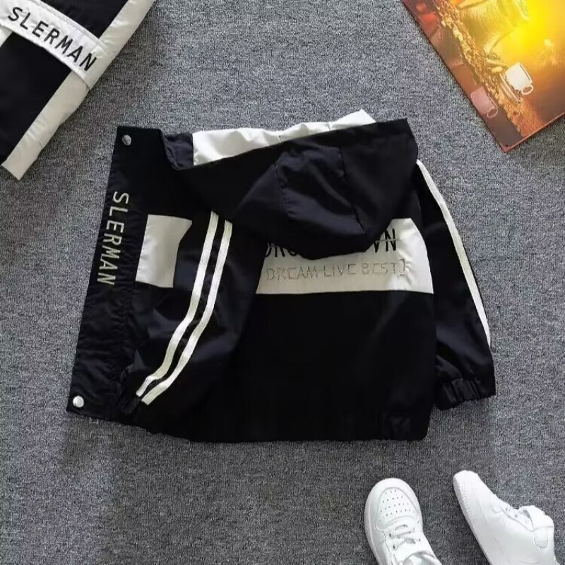 Dječja jakna Proljeće i jesen Tanki dječački ležerni kaput s kapuljačom Dječja vjetrovka