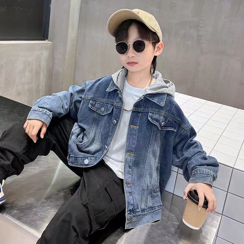 Proljetno-jesenska traper jakna za dječake i djevojčice, nova korejska verzija 2024., modni patchwork kaubojski kaput s kapuljačom, ležerna dječja odjeća