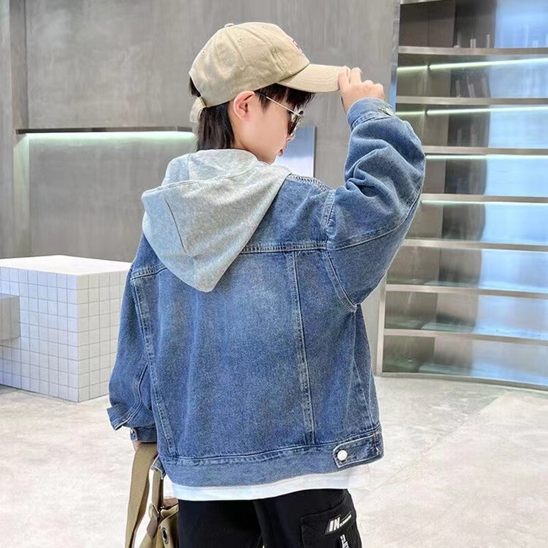 Proljetno-jesenska traper jakna za dječake i djevojčice, nova korejska verzija 2024., modni patchwork kaubojski kaput s kapuljačom, ležerna dječja odjeća