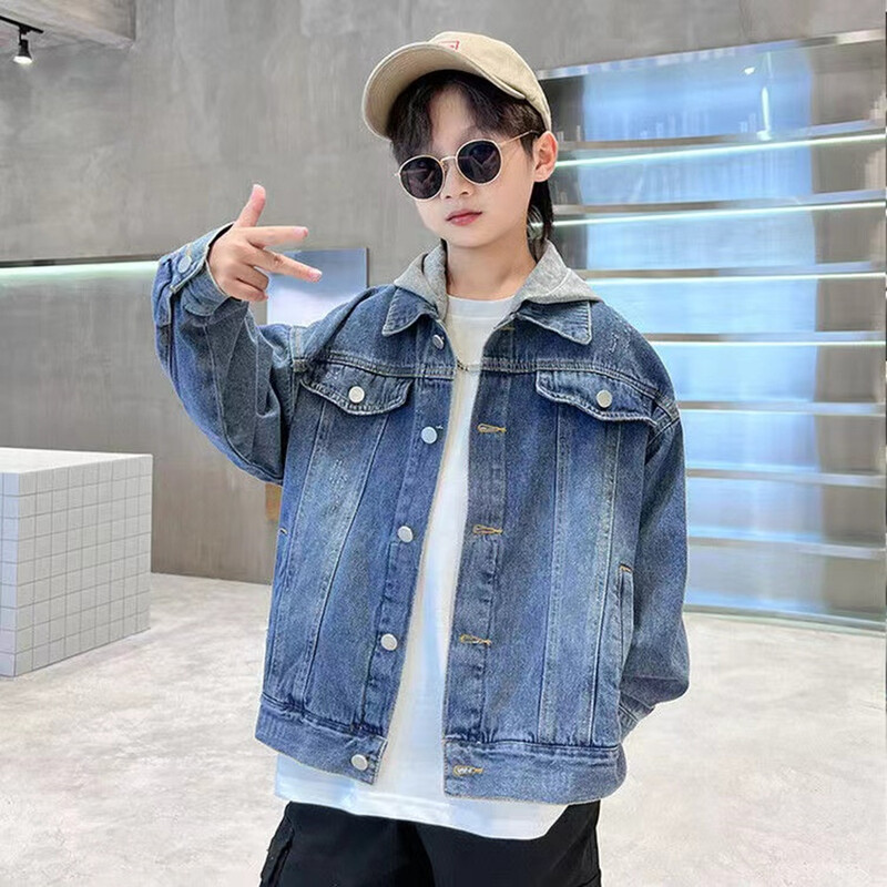 Proljetno-jesenska traper jakna za dječake i djevojčice, nova korejska verzija 2024., modni patchwork kaubojski kaput s kapuljačom, ležerna dječja odjeća