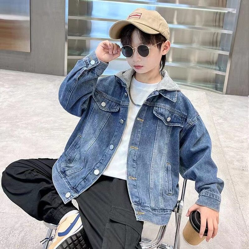 Proljetno-jesenska traper jakna za dječake i djevojčice, nova korejska verzija 2024., modni patchwork kaubojski kaput s kapuljačom, ležerna dječja odjeća