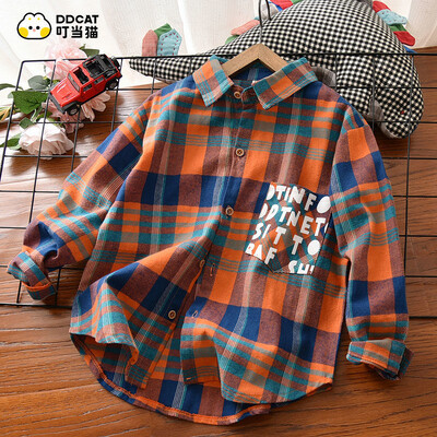 Košulja za dječake, jesen i zima, pamučni zgodni kaput, srednja dječja karirana majica dugih rukava, plišana majica za proljeće i jesen