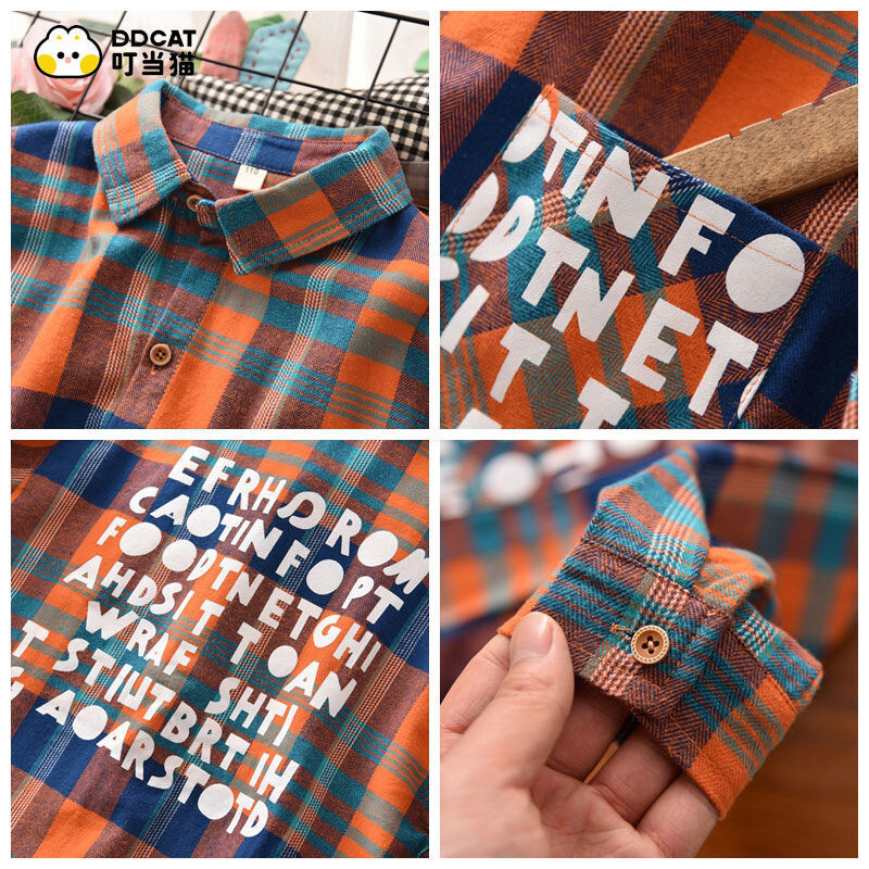 Košulja za dječake, jesen i zima, pamučni zgodni kaput, srednja dječja karirana majica dugih rukava, plišana majica za proljeće i jesen