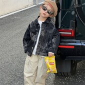 Dječački kaput Jakna Pamučna gornja odjeća Kaput 2023 Black Jean Proljeće Jesen Dječja topla odjeća otporna na vjetar