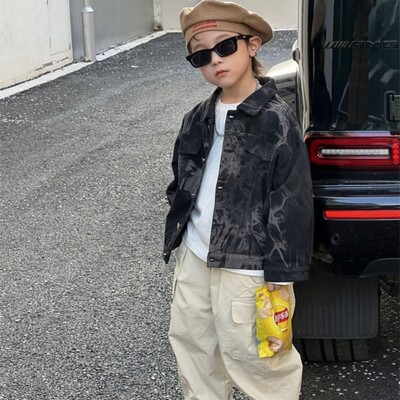 Dječački kaput Jakna Pamučna gornja odjeća Kaput 2023 Black Jean Proljeće Jesen Dječja topla odjeća otporna na vjetar