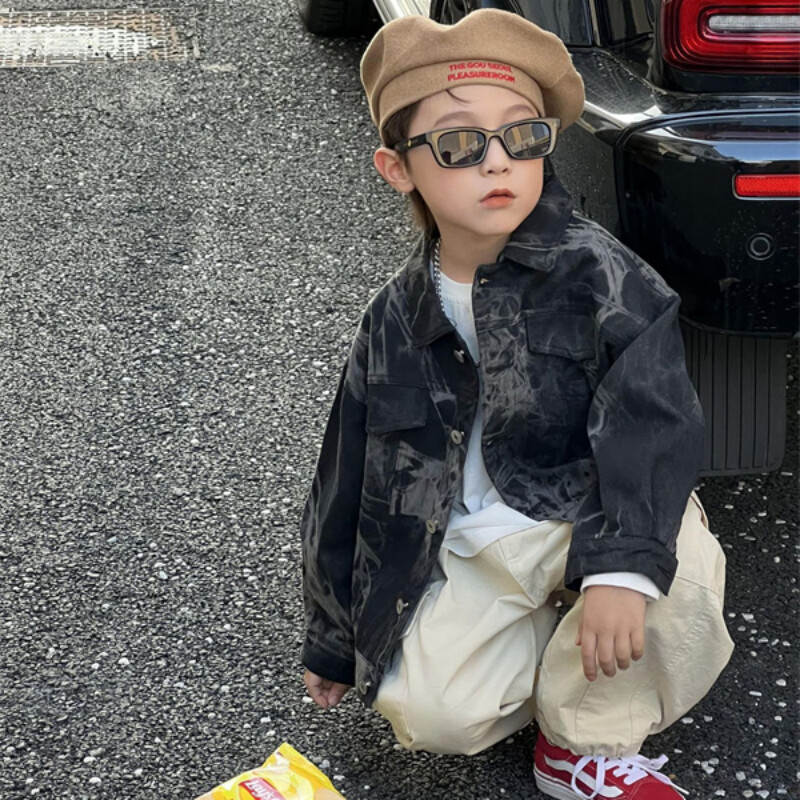 Dječački kaput Jakna Pamučna gornja odjeća Kaput 2023 Black Jean Proljeće Jesen Dječja topla odjeća otporna na vjetar