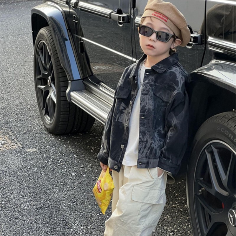 Dječački kaput Jakna Pamučna gornja odjeća Kaput 2023 Black Jean Proljeće Jesen Dječja topla odjeća otporna na vjetar