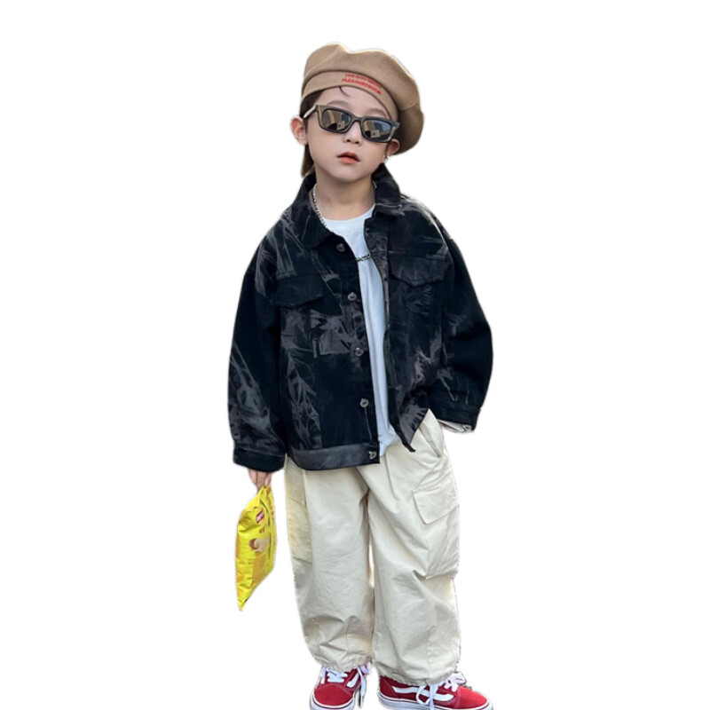 Dječački kaput Jakna Pamučna gornja odjeća Kaput 2023 Black Jean Proljeće Jesen Dječja topla odjeća otporna na vjetar