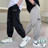 Suvised vabaaja püksid poisid Lapsed Jääsiid, õhuke stiil Keskmiselt lahti hingav kiiresti kuivav elastne sääsevastased pikad püksid trendikas