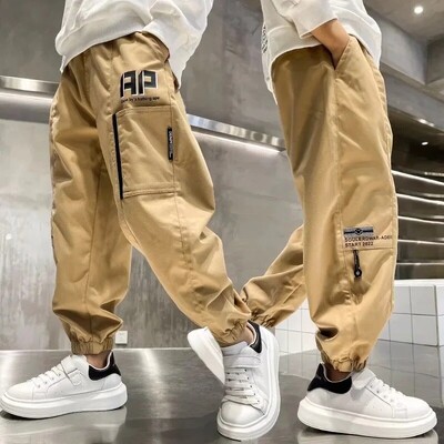 Kevad-sügis stiil lahtised vabaaja lastepüksid poistele õhukesed lahtised pikad püksid trendikas kõrge vöökohaga puuvillane polüesterkangas