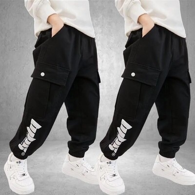 Kevad-sügis stiil lahtised vabaaja lastepüksid poistele õhukesed lahtised pikad püksid trendikas kõrge vöökohaga puuvillane polüesterkangas