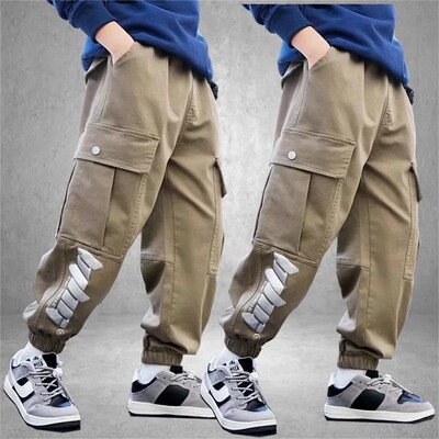 Kevad-sügis stiil lahtised vabaaja lastepüksid poistele õhukesed lahtised pikad püksid trendikas kõrge vöökohaga puuvillane polüesterkangas