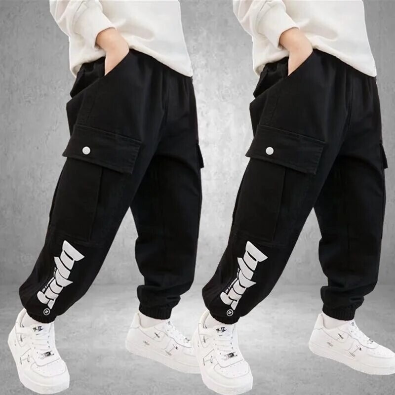 Kevad-sügis stiil lahtised vabaaja lastepüksid poistele õhukesed lahtised pikad püksid trendikas kõrge vöökohaga puuvillane polüesterkangas