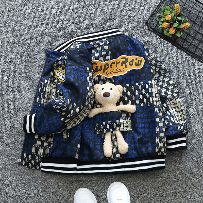 Proljeće Jesen Dječja Odjeća Jakne Kaputi Baby Boy 3D Bear Dugi rukavi Jakna s patentnim zatvaračem Teen Alphabet Baseball Uniforma Gornja odjeća