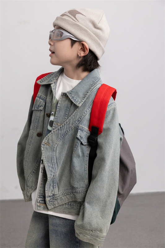 Odjeća za dječake 2024 Traper jakna Zgodna proljeće jesen Nova modna dječja jakna dugih rukava u korejskom stilu