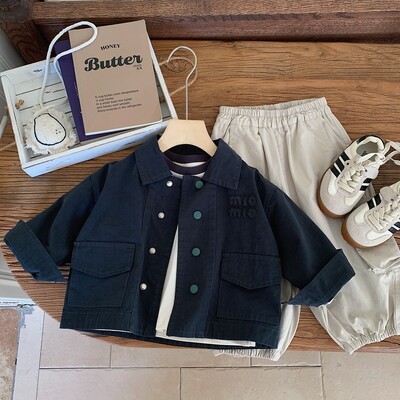 Gornja odjeća za dječake Proljeće i jesen 2024. Nova dječja jesenska odjeća Gornji dio isprane radne odjeće za dječake, korejska jakna