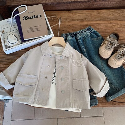 Gornja odjeća za dječake Proljeće i jesen 2024. Nova dječja jesenska odjeća Gornji dio isprane radne odjeće za dječake, korejska jakna