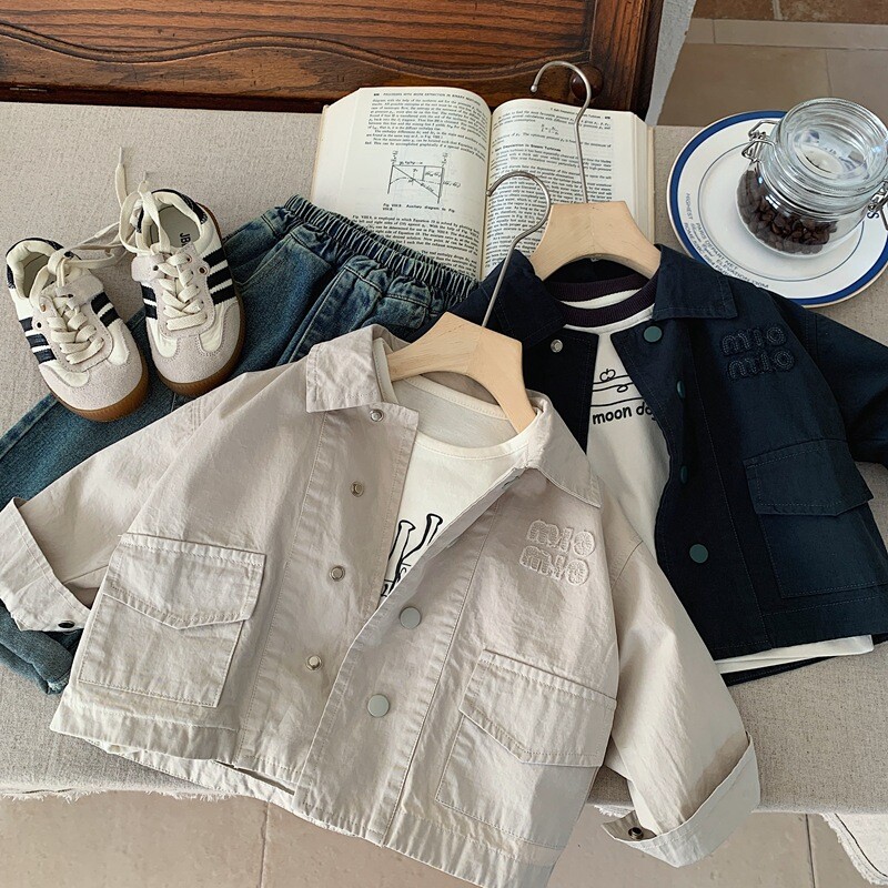Gornja odjeća za dječake Proljeće i jesen 2024. Nova dječja jesenska odjeća Gornji dio isprane radne odjeće za dječake, korejska jakna