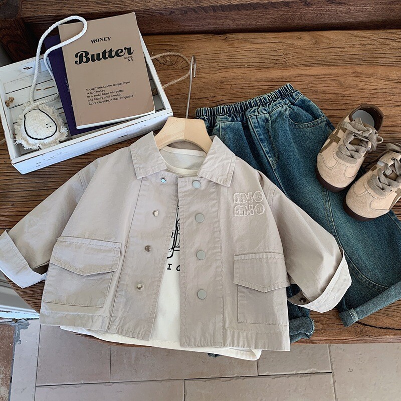 Gornja odjeća za dječake Proljeće i jesen 2024. Nova dječja jesenska odjeća Gornji dio isprane radne odjeće za dječake, korejska jakna