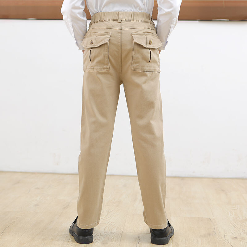 Laste koolivormi khakivärvi püksid 2023. aasta kevad-sügis, vabaaja puuvillased sirged püksid teismelistele poistele vanuses 4–15 aastat