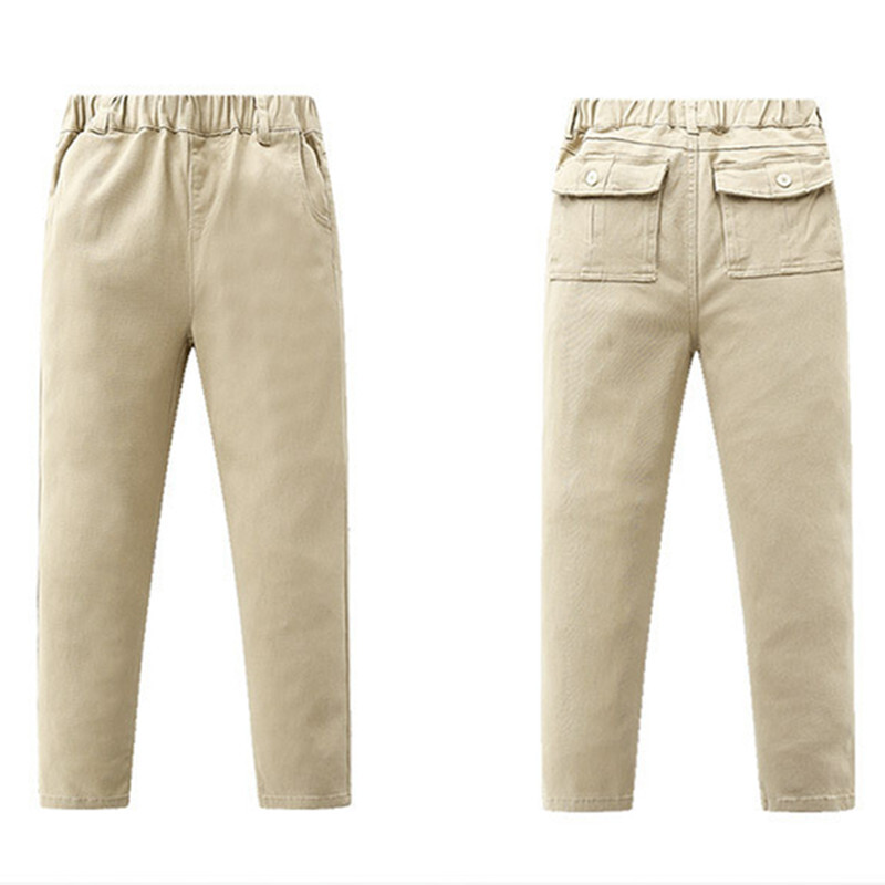 Laste koolivormi khakivärvi püksid 2023. aasta kevad-sügis, vabaaja puuvillased sirged püksid teismelistele poistele vanuses 4–15 aastat