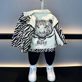 Proljetni i jesenski kaput za dječake 2024. Nova modna jakna za dječake Dječja jakna za dječake s crtićima Tigar Patchwork Top