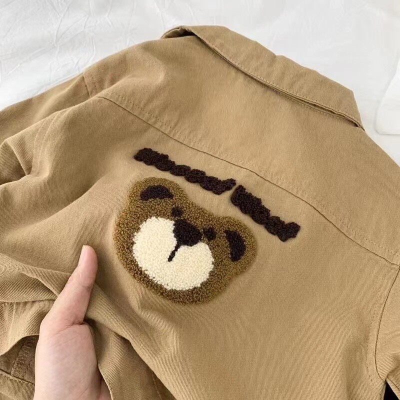 Gornja odjeća za dječake, proljeće i jesen 2024., nova dječja odjeća, jakna s medvjedom od čistog pamuka, zgodna, ležerna, vrhunski trend za djecu