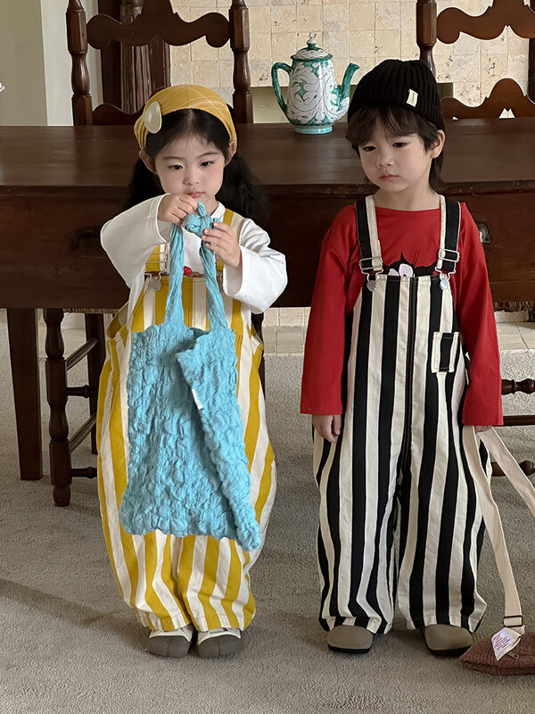 Jesen 2024. Novi dječji kombinezoni na pruge Pamuk Dječaci Djevojčice Široke svestrane hlače na naramenice Ležerne hlače za malu djecu Dječja odjeća