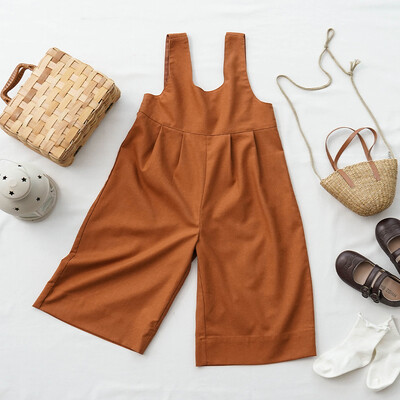 Pamuk i lan široki ravni kombinezon za djevojčice Ljeto Novi retro Mori jednobojni U izrez Slatke široke široke hlače Dječji kombinezoni