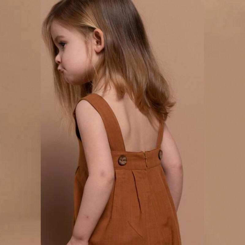 Pamuk i lan široki ravni kombinezon za djevojčice Ljeto Novi retro Mori jednobojni U izrez Slatke široke široke hlače Dječji kombinezoni