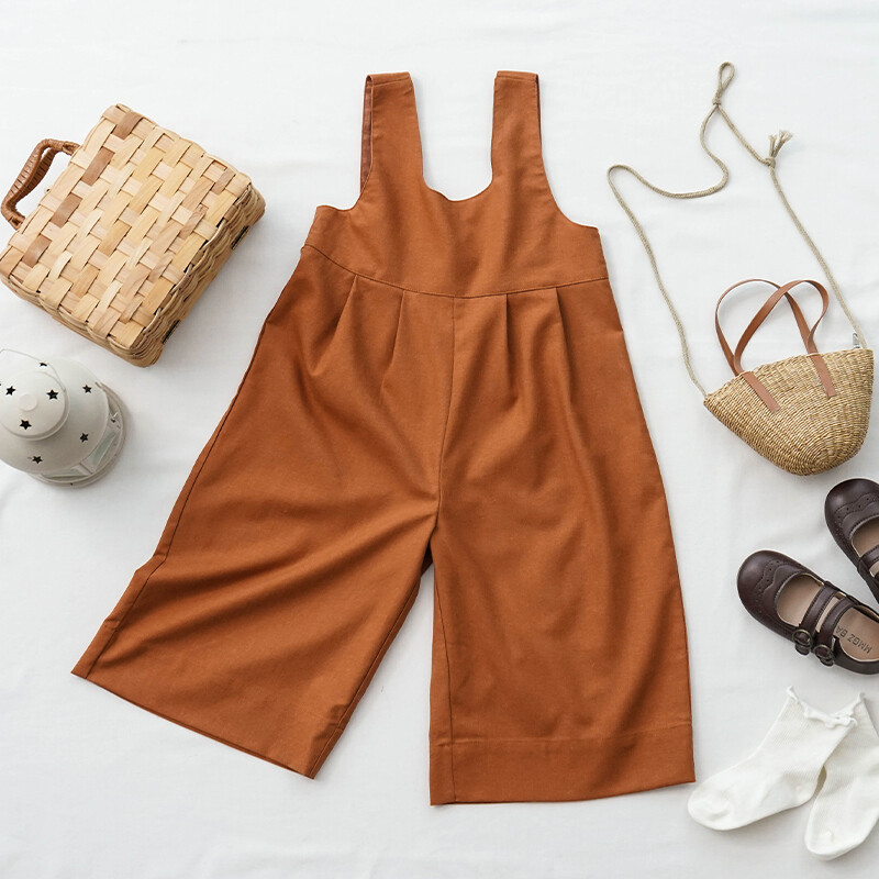 Pamuk i lan široki ravni kombinezon za djevojčice Ljeto Novi retro Mori jednobojni U izrez Slatke široke široke hlače Dječji kombinezoni