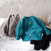 Jakna za dječake od 1 do 6 godina Proljeće Jesen Nova jednobojna široka jakna dugih rukava za djecu Ležerna gornja odjeća