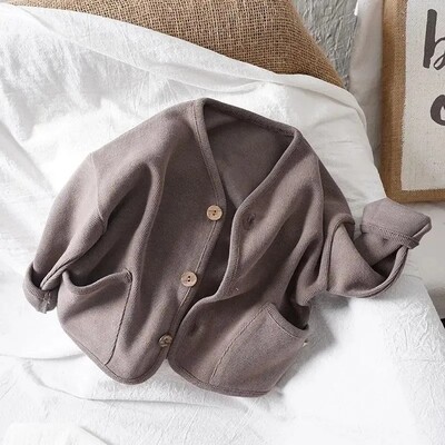 Jakna za dječake od 1 do 6 godina Proljeće Jesen Nova jednobojna široka jakna dugih rukava za djecu Ležerna gornja odjeća