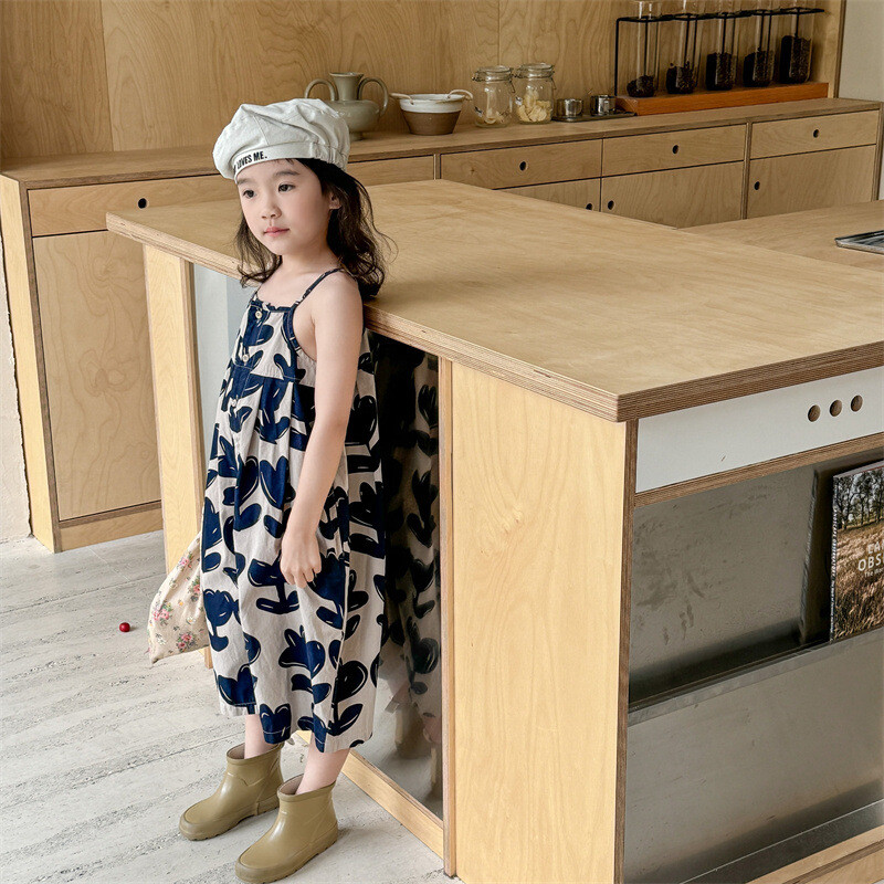 Καλοκαίρι 2024 Νέα κοριτσίστικα αμάνικη ολόσωμη φόρμα με στάμπα λουλουδιών Παιδικές καθημερινές φόρμες Παιδικές φαρδύ παντελόνι Μικρό παντελόνι με φαρδύ πόδι