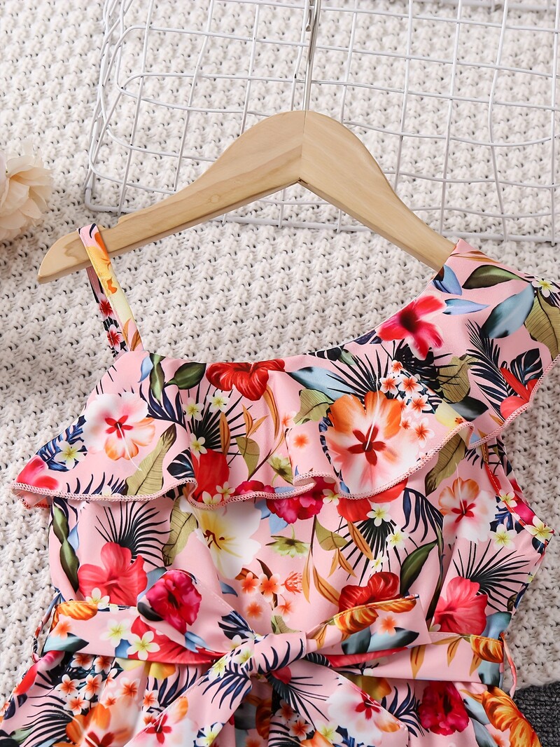 Modni kombinezon širokih nogavica za ljetne djevojke s digitalnim printom na nabore i leptir mašnu