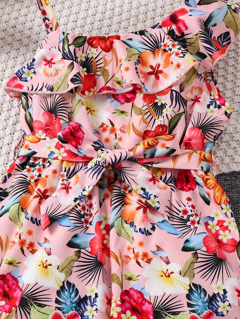 Modni kombinezon širokih nogavica za ljetne djevojke s digitalnim printom na nabore i leptir mašnu