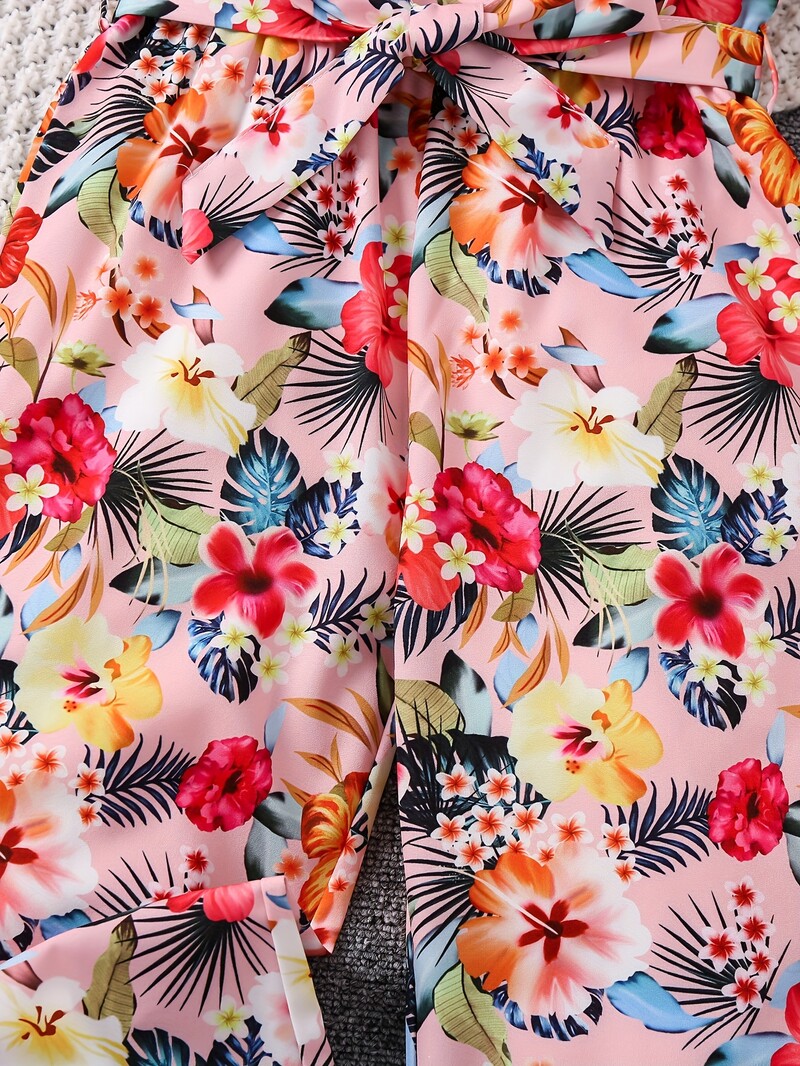 Modni kombinezon širokih nogavica za ljetne djevojke s digitalnim printom na nabore i leptir mašnu