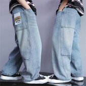 24004 Korean Version Of Boys Street Dance Jeans Hlače širokih nogavica Dječje studente Kid Jeans Traper hlače s ravnim nogavicama