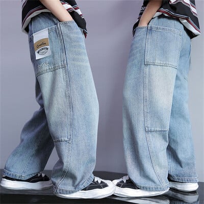 24004 Versiunea coreeană de blugi Street Dance pentru băieți Pantaloni cu picioare largi Studenți pentru copii Blugi pentru copii Pantaloni din denim cu picioare drepte