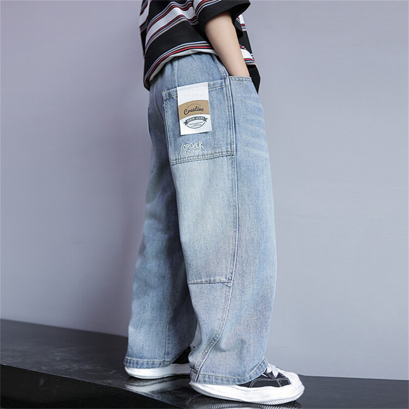 24004 Korean Version Of Boys Street Dance Jeans Hlače širokih nogavica Dječje studente Kid Jeans Traper hlače s ravnim nogavicama