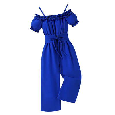 Prowow dječji kombinezon za djevojčice, hlače s otvorenim ramenima, plavi dječji kombinezoni s remenom s volanima, ljetni kompleti za djevojčice od 2 komada