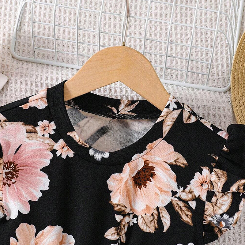 Kaheosalised rõivad Tüdrukutele, varrukatega, lilleline pluus, sirged püksid, trendikas komplekt, puhkuseks väljasõiduks suveriided