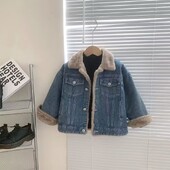 Dječja jakna Jesen i zima Nova zgodna polo kragna za dječake, topli kaput korejskog izdanja Plišani zadebljani traper kaput