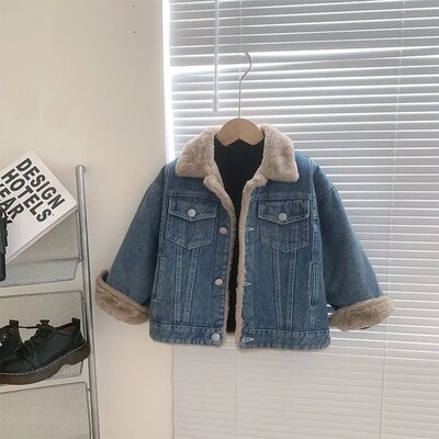 Dječja jakna Jesen i zima Nova zgodna polo kragna za dječake, topli kaput korejskog izdanja Plišani zadebljani traper kaput