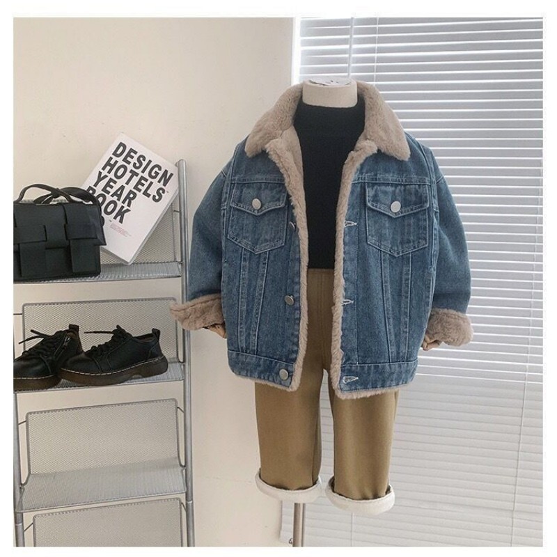 Dječja jakna Jesen i zima Nova zgodna polo kragna za dječake, topli kaput korejskog izdanja Plišani zadebljani traper kaput