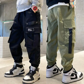 Boys Cargo Παντελόνια Loose-fit Casual Παντελόνια Ανοιξιάτικη Φθινοπωρινή Συλλογή Παιδικά Παντελόνια Κορεατικού στυλ για Μεσαία έως Μεγάλα Αγόρια