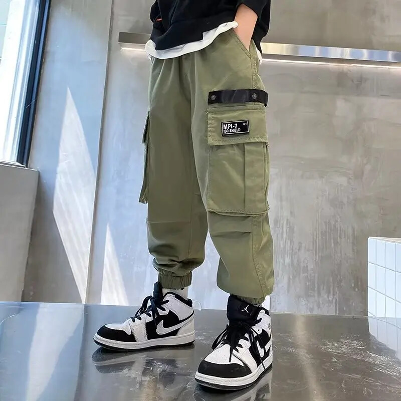 Boys Cargo Παντελόνια Loose-fit Casual Παντελόνια Ανοιξιάτικη Φθινοπωρινή Συλλογή Παιδικά Παντελόνια Κορεατικού στυλ για Μεσαία έως Μεγάλα Αγόρια