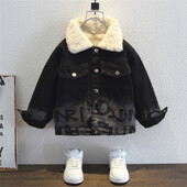 Μπουφάν για αγόρια πανωφόρια βαμβακερά 2023 Jean Warm Plus Thicken Velvet Χειμερινά αθλητικά παιδικά ρούχα