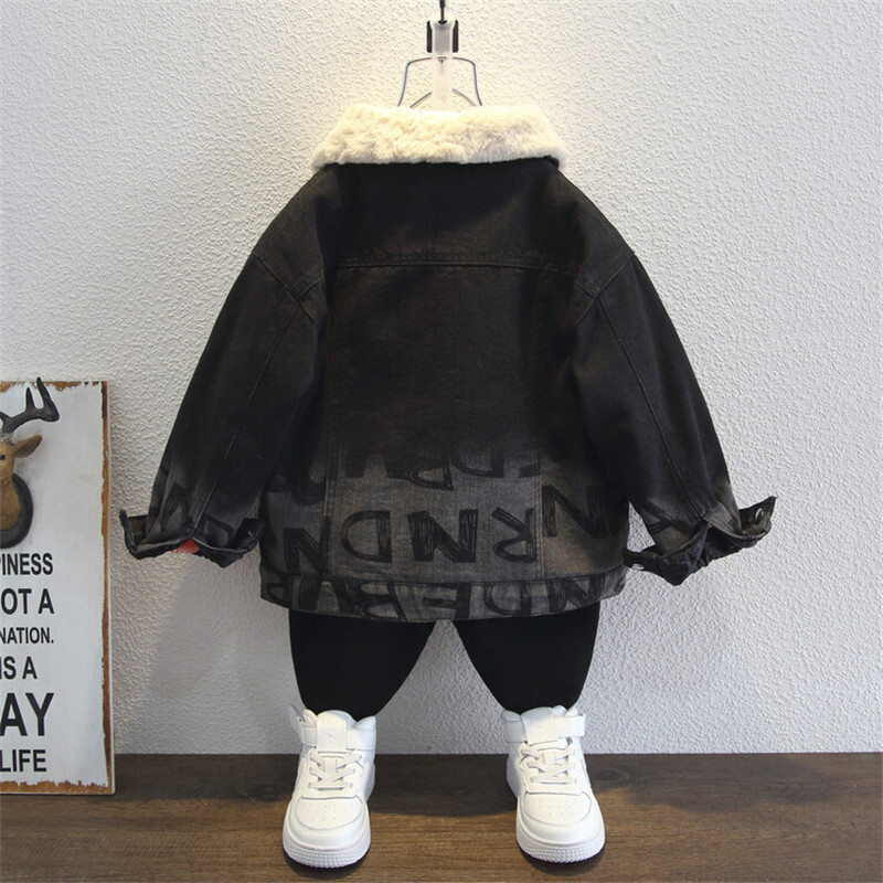 Μπουφάν για αγόρια πανωφόρια βαμβακερά 2023 Jean Warm Plus Thicken Velvet Χειμερινά αθλητικά παιδικά ρούχα