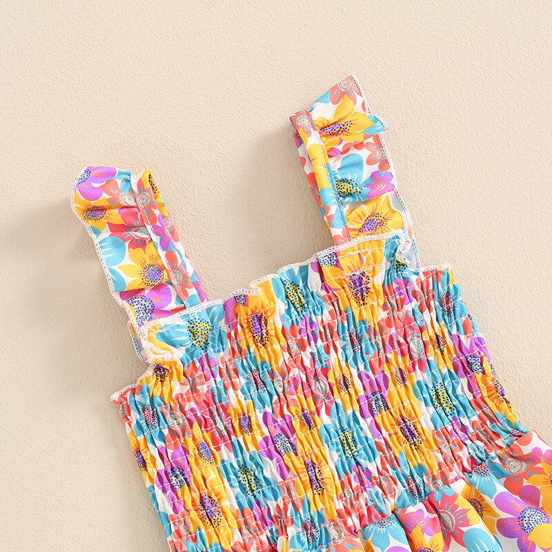 Ljetna odjeća za dojenčad, malu djecu, djevojčice, kombinezon bez rukava s cvjetnim motivima, kombinezon s hlačama na naramenice